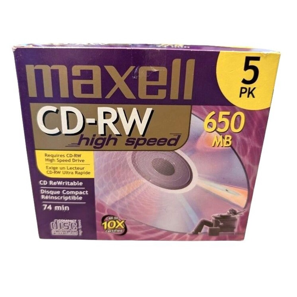 MAXELL ReWritable CD 5 Pack CD-RW High Speed 650MB 74 Minutes Each New